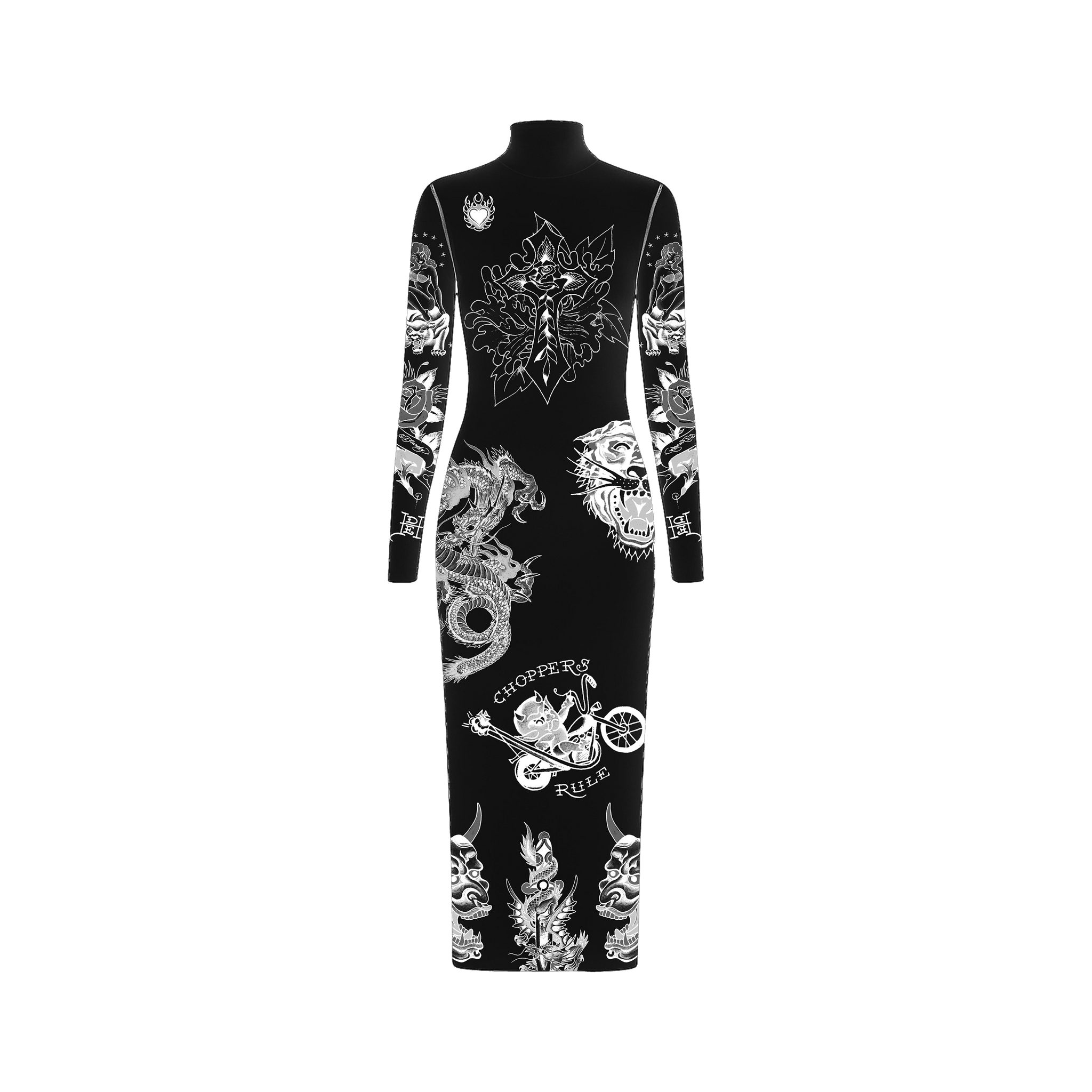 Ed Hardy x Matuê "Tattooed Skin" Vestido de Tule Preto
