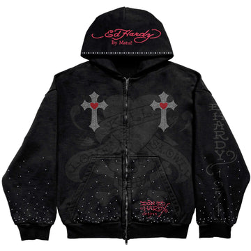 Moletom Zip Up Preto "Cruz" Ed Hardy x Matuê