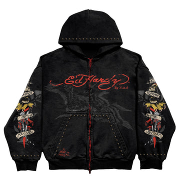Moletom Zip Up Preto "By Matuê" Ed Hardy x Matuê
